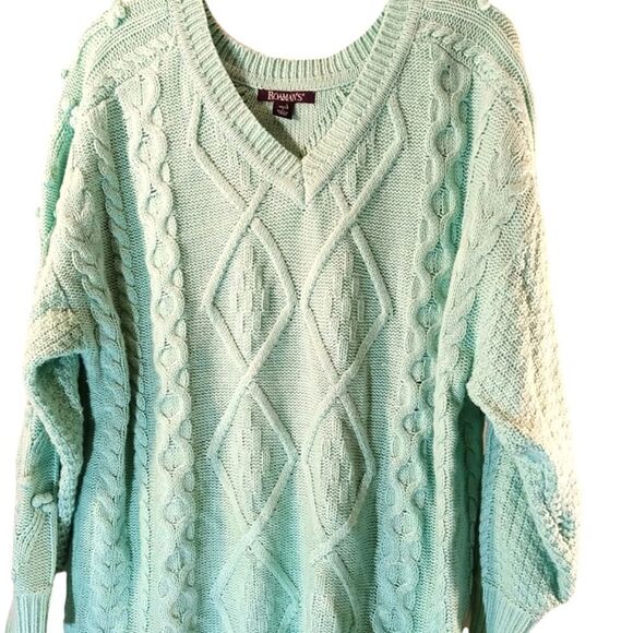 Lime Green Plus Size V-neck Long Sleeve Heavy Cable Knit Pullover Sweate… - Picture 2 of 7